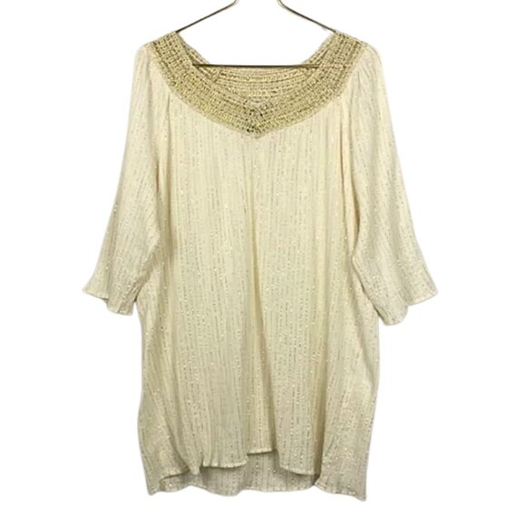 Lane Bryant Gold & White Casual Boho Metallic Flowy Blouse - Picture 1 of 6